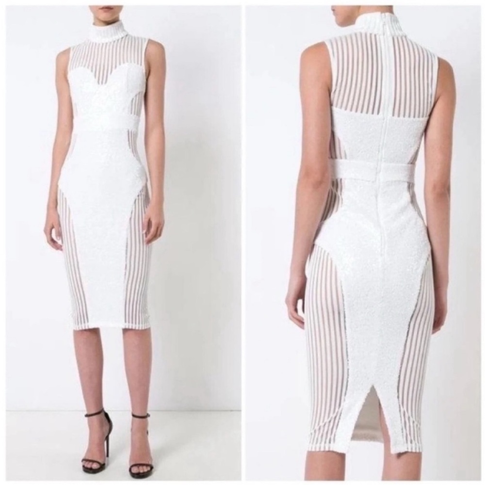 Zhivago The Boss Sheer Panel Sequin Midi Dress White - Picture 1 of 11